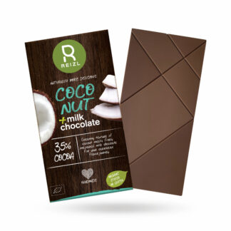 Ciocolata BIO cu lapte si nuca de cocos - Reizl - 35% cacao de calitate superioara, imbinata delicat cu note cremoase de nuca de cocos.