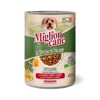 Morando - Bucati in sos cu vita, cartofi si morcovi 405 g - hrana umeda completa pentru caini adulti, cu carne proaspata si ingrediente italiene.